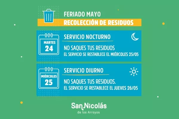 Cambios en la recolección de residuos por el feriado del 25 de mayo